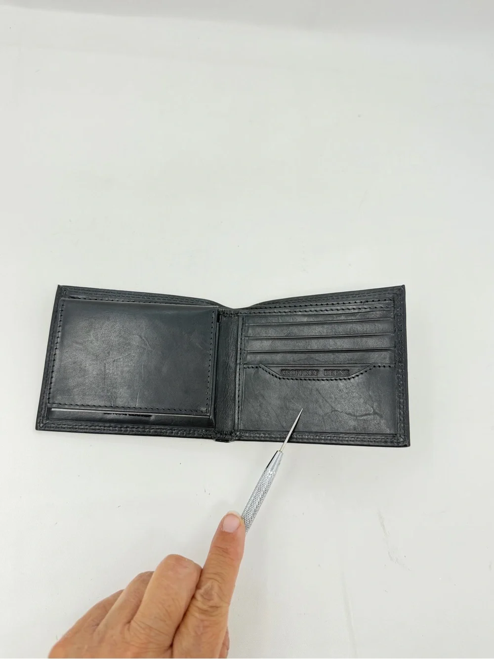 Geoffrey Beene Black Genuine Leather Bifold Wallet Removable Card Photo Case